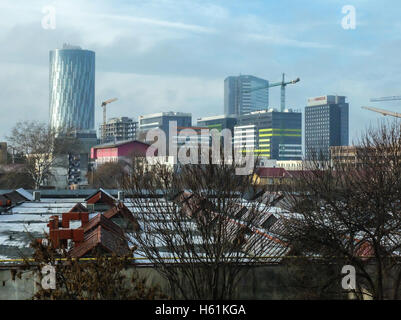 Bukarest, Rumänien, 15. Januar 2016: einen Überblick über moderne Gebäude, Büros der Unternehmen im Geschäftsviertel in Buchare Stockfoto