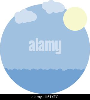 Cartoon Vektorbild runder Rahmen mit blauen Meer, Himmel, Sonne Stock Vektor