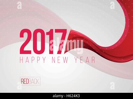 Glückliches neues Jahr 2017 Grußkarte Design. Glatt wellig rote und weiße Vektor abstrakten Hintergrund. Mit Textfreiraum. Stock Vektor