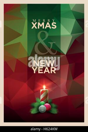 Vektor-Weihnachtsgruß Kartendesign mit Kerze auf abstrakte polygonalen Hintergrund. Stock Vektor