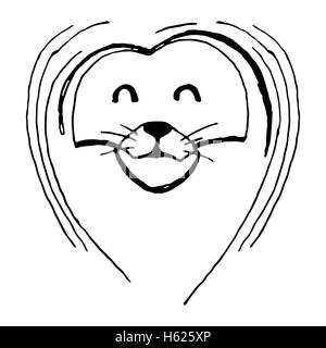 Handskizze der Löwenkopf mit Mähne. Lion Zeichnung und Tier skizzieren, von hand gezeichneten Löwen Vektor-illustration Stockfoto