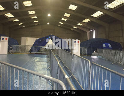 Generische Blick in das Lager am Rande der Migranten Dschungelcamp in Calais, Frankreich, wo Migranten und Flüchtlinge von Montag, verarbeitet werden, wie Pläne gemacht werden, um die gesamte Site zu löschen. Stockfoto