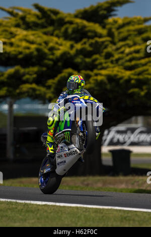 Phillip Island, Australien. 23. Oktober 2016. Wärmen Sie sich. Valentino Rossi, Movistar Yamaha MotoGP-Team. Bildnachweis: Russell Hunter/Alamy Live-Nachrichten Stockfoto