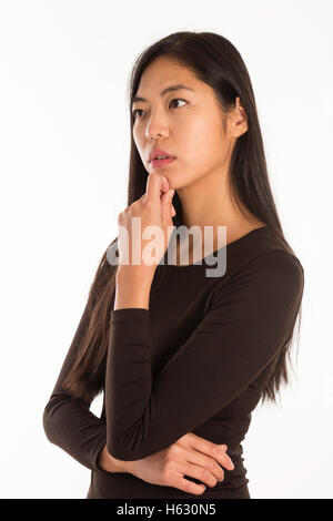 Junge japanische Frau mit weißem Hintergrund (Serie) Stockfoto