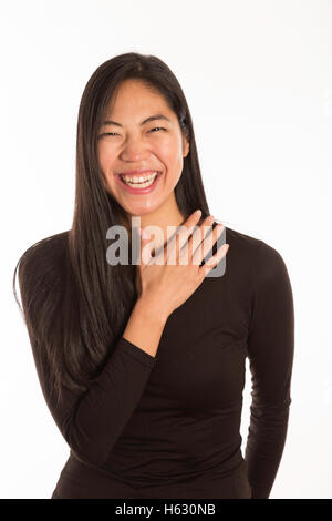 Junge japanische Frau mit weißem Hintergrund (Serie) Stockfoto
