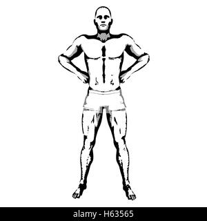 Comic-Buch-Held-Pose in Skizze Tinte Abbildung Stockfoto