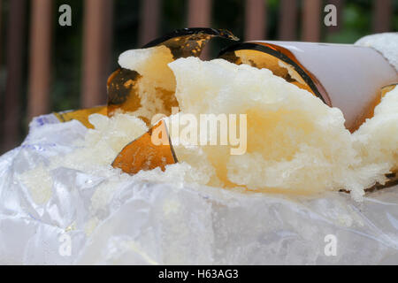 Eiskristalle aus Bier Stockfoto