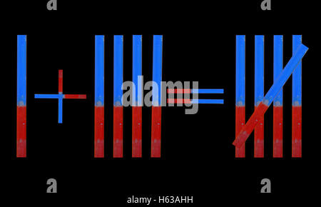 Eins plus vier gleich fünf elementaren Mathematik. Stockfoto