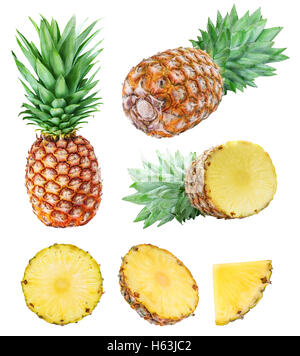 Eingestellt von Ananas isoliert auf weißem Hintergrund mit Beschneidungspfad Stockfoto