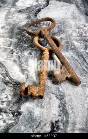 Alte antike Skelett Schlüssel mit Platz für Ihren Typ. Stockfoto