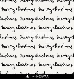 Nahtlose wiederholendes Muster mit Hand beschriftet Text 'Frohe Weihnachten' in schwarz auf cremefarbenen Hintergrund. Fliesen festlichen Hintergrund, gr Stock Vektor