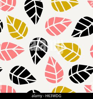 Nahtlose wiederholendes Muster mit schwarz, rosa und gelbe Blätter auf cremefarbenen Hintergrund. Herbst, Hintergrund, Poster, Textilien mit Ziegeln zu decken. Stock Vektor