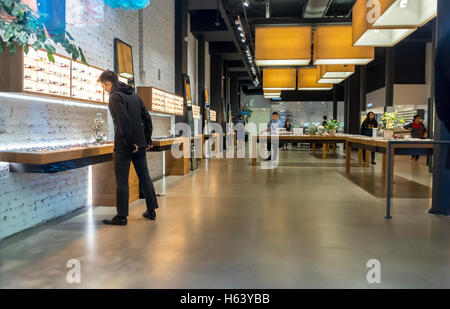 San Francisco, CA, USA, Downtown Shopping, Mode Accessoires Geschäfte, Jins Brillen, Mann, Innen, modernen Einzelhandel zeitgenössisches Interieur Stockfoto