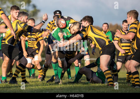 North Dorset RFC 2. XV Vs Bournemouth III XV - Dorset, England. NDRFC Spieler in Angriff genommen. Stockfoto