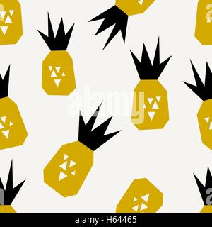 Nahtlose wiederholendes Muster mit Ananas in schwarz und gelb auf cremefarbenen Hintergrund. Moderne Textilien, Grußkarte, Poster, wickeln. Stock Vektor