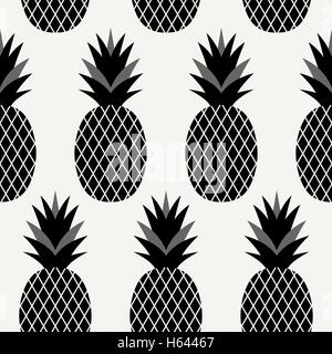 Nahtlose wiederholendes Muster mit Ananas auf cremefarbenen Hintergrund in schwarz. Moderne Textilien, Grußkarte, Poster, Geschenkpapier d Stock Vektor