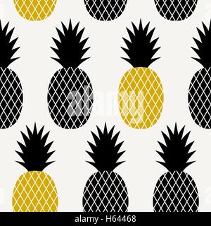 Nahtlose wiederholendes Muster mit Ananas in schwarz und gelb auf cremefarbenen Hintergrund. Moderne Textilien, Grußkarte, Poster, wickeln. Stock Vektor