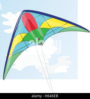 Kite. Vektor-Illustration von bunten Drachen und Wolken am Himmel. Stock Vektor