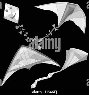 Kite. Vektor-Illustration von bunten Drachen und Wolken am Himmel. Stock Vektor
