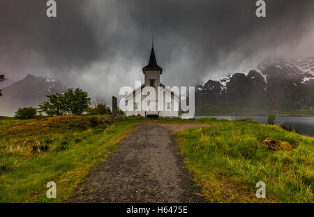 Sildpollnes Kirche, Austvagoy, Lofoten Inseln, Norwegen Stockfoto