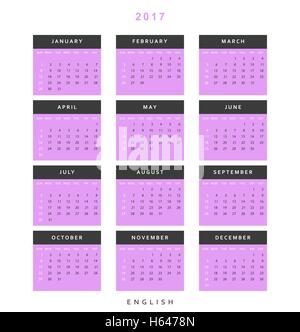 Kalender 2017 Jahr einfachen Stil. Stock Vektor