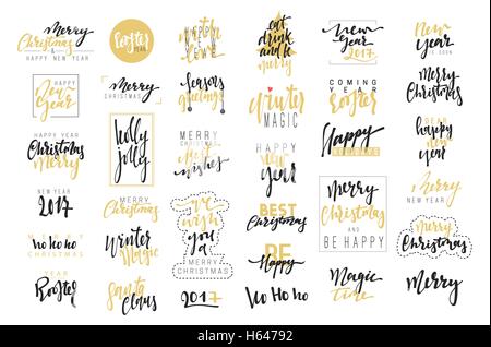 Frohe Weihnachten, frohes neues Jahr 2017 Luxus Kalligraphie Embleme einstellen Stock Vektor