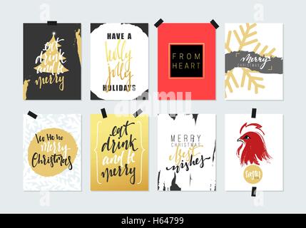 Frohe Weihnachten und Happy New Year Set Karten. Stock Vektor
