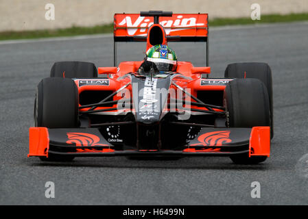 Motorsport, Lucas di Grassi, Brasilien, in der Jungfrau VR-01 Rennwagen Formel1 Tests auf dem Circuit de Catalunya Rennen verfolgen in Stockfoto