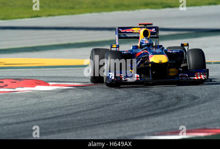 Motorsport, Sebastian Vettel, GER, in der Red Bull Racing RB5 Rennwagen Formel1 Tests auf der Rennstrecke Circuit de Catalunya Stockfoto