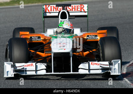 Motorsport, Vitantonio Liuzzi, ITA, im Force India VJM02 Rennwagen, Formel-1-Tests auf dem Circuit de Catalunya Rennen verfolgen Stockfoto