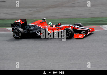 Motorsport, Lucas di Grassi, Brasilien, in der Jungfrau VR-01 Rennwagen Formel1 Tests auf dem Circuit de Catalunya Rennen verfolgen in Stockfoto