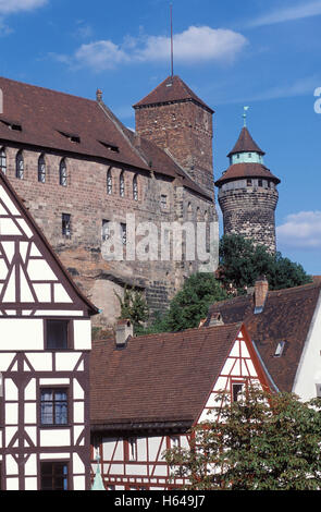 Kaiserburg Kaiserburg, Nürnberger Burg Burg in Nürnberg, Fachwerk Häuser, Franken, Bayern Stockfoto