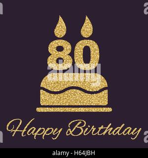 Die Geburtstagstorte mit Kerzen in Form von Nummer 80-Symbol. Geburtstag-Symbol. Gold funkeln und glitzern Stock Vektor