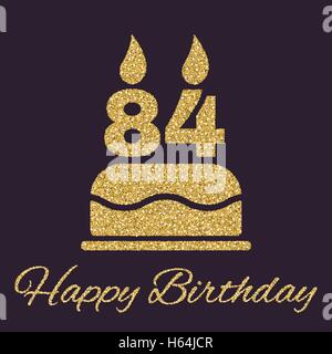 Die Geburtstagstorte mit Kerzen in Form von Nummer 84-Symbol. Geburtstag-Symbol. Gold funkeln und glitzern Stock Vektor