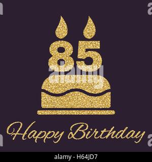 Die Geburtstagstorte mit Kerzen in Form von Nummer 85-Symbol. Geburtstag-Symbol. Gold funkeln und glitzern Stock Vektor