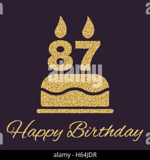 Die Geburtstagstorte mit Kerzen in Form von Nummer 87-Symbol. Geburtstag-Symbol. Gold funkeln und glitzern Stock Vektor