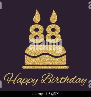 Die Geburtstagstorte mit Kerzen in Form von Nummer 88-Symbol. Geburtstag-Symbol. Gold funkeln und glitzern Stock Vektor
