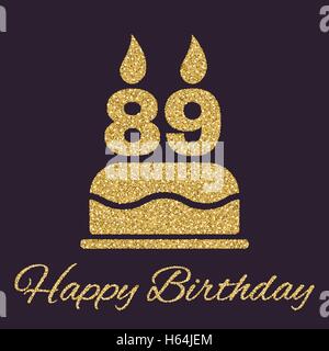 Die Geburtstagstorte mit Kerzen in Form von Nummer 89-Symbol. Geburtstag-Symbol. Gold funkeln und glitzern Stock Vektor