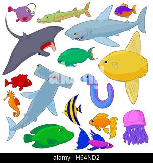 Fisch Icons Set, Cartoon-Stil Stock Vektor