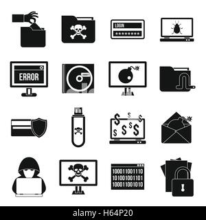 Kriminelle Aktivitäten Icons Set, einfachen Stil Stock Vektor