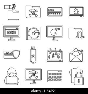 Kriminelle Aktivitäten Icons Set, Umriss-Stil Stock Vektor