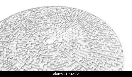 3D Rendering-Labyrinth, riesige Runde Labyrinth Vorlage auf weißen Boden isoliert Stockfoto