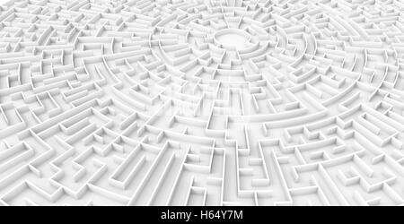 3D Rendering-Labyrinth, riesige Runde Labyrinth Vorlage auf weißen Boden isoliert Stockfoto