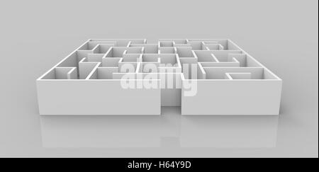 3D Rendering-Labyrinth, kleine quadratische Labyrinth Vorlage auf glänzende Boden isoliert Stockfoto