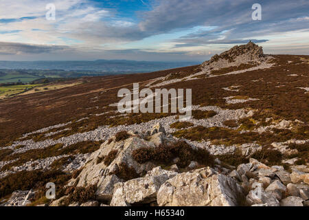 Manstone Rock on The Stiperstones, in der Nähe von Snailbeach, Shropshire, England, UK Stockfoto