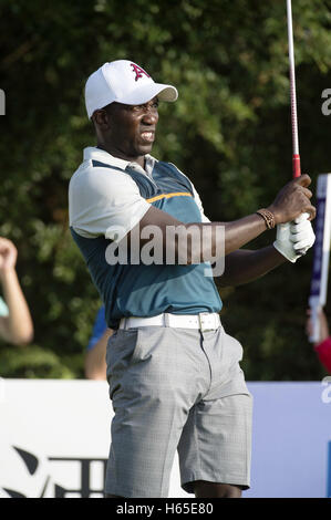 Fußballer Dwight Yorke während der Weltmission Promi pro-am-2016 Hügel China Golfturnier in Blackstone Kurs am 23. Oktober 2016 in Haikou, Provinz Hainan, China. | Verwendung weltweit Stockfoto