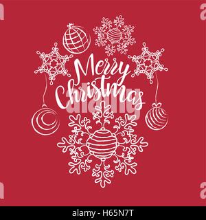 Weihnachten Design Hintergrund mit Text, Schneeflocken und Kugeln Rot Weiss Schwarz golden Stock Vektor