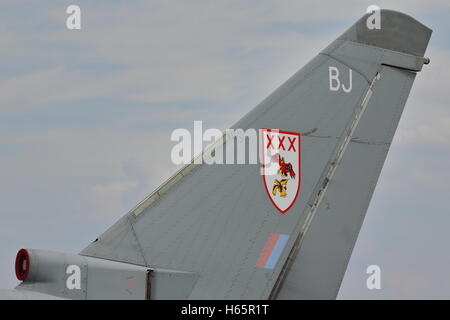 Heckflosse des Eurofighter Typhoon T3 ZJ801 29 Geschwader auf der 2014 RIAT in Fairford, Vereinigtes Königreich Stockfoto
