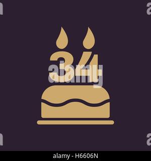 Die Geburtstagstorte mit Kerzen in Form von Nummer 34-Symbol. Geburtstag-Symbol. Wohnung Stock Vektor