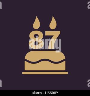 Die Geburtstagstorte mit Kerzen in Form von Nummer 87-Symbol. Geburtstag-Symbol. Wohnung Stock Vektor